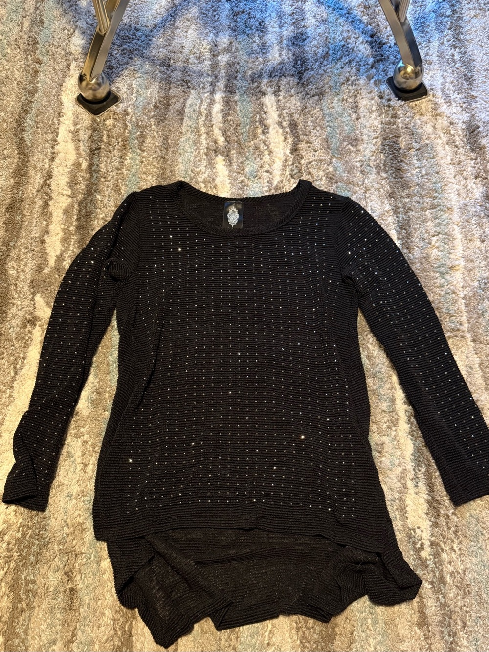 Vocal Black Open-Knit Long Sleeve Sweater Top